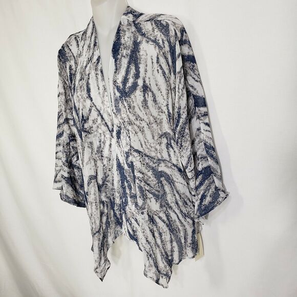 Studio Works Womens Cardigan Size Small Open Front 3/4 Sleeve Blue Gray Sheer - Picture 4 of 11